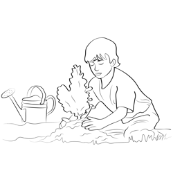Boy Planting Tree Free Coloring Page for Kids