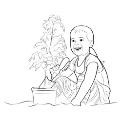 Tree Planting small Free Coloring Page for Kids