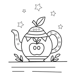 Whimsical Apple Teapot Scene Free Coloring Page for Kids