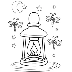 Firefly Lantern Night Scene Free Coloring Page for Kids