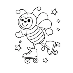 Happy Bee on Roller Skates Free Coloring Page for Kids