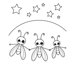 Firefly Friends Under Stars Free Coloring Page for Kids