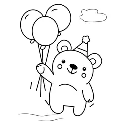 Happy Bear with Party Balloons Free Coloring Page for Kids