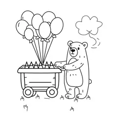 Bear with Balloon Cart Free Coloring Page for Kids