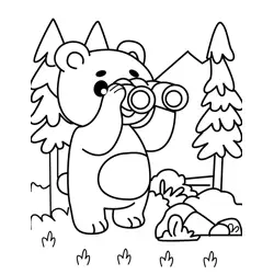 Bear's Binocular Adventure Free Coloring Page for Kids