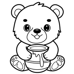 Cute Bear Holding Honey Pot Free Coloring Page for Kids