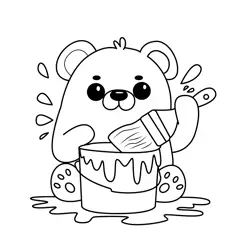 Cute Bear Painting Fun Free Coloring Page for Kids
