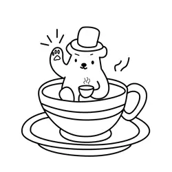 Dapper Bear in Teacup Free Coloring Page for Kids
