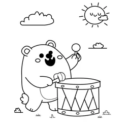 Bear Plays Happy Drum Free Coloring Page for Kids