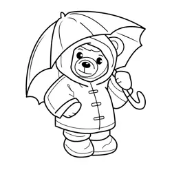 Teddy Bear Ready for Rain Free Coloring Page for Kids