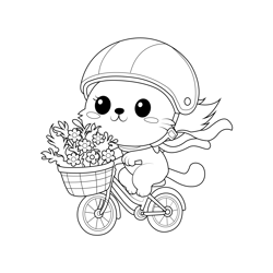 Cat Riding Bicycle Free Coloring Page for Kids