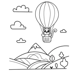 Happy Cat Balloon Ride Free Coloring Page for Kids