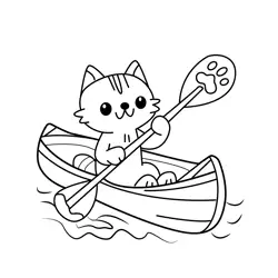 Cute Cat Canoeing Adventure Free Coloring Page for Kids