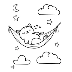 Sleeping Cat In Hammock Free Coloring Page for Kids