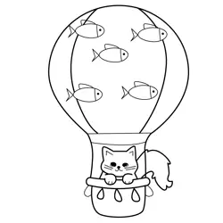 Feline Hot Air Balloon Adventure Free Coloring Page for Kids
