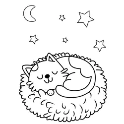 Sleeping Feline Under Stars Free Coloring Page for Kids