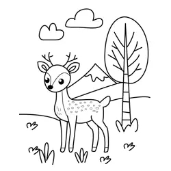 Gentle Deer in Nature Free Coloring Page for Kids