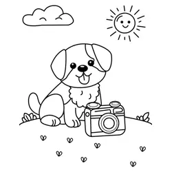 Cute Dog with Camera Free Coloring Page for Kids