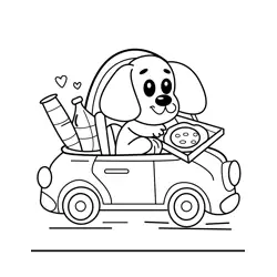 Dog's Pizza Delivery Drive Free Coloring Page for Kids