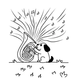 Cute Dog Plays Tuba Free Coloring Page for Kids