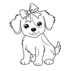 Sweet Puppy with Bow Free Coloring Page for Kids