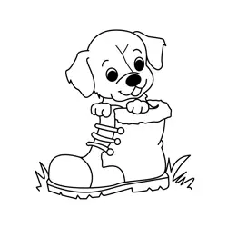 Cute Puppy in Boot Free Coloring Page for Kids
