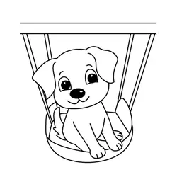 Cute Puppy on Swing Free Coloring Page for Kids