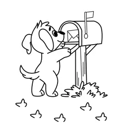 Cute Puppy Checks Mailbox Free Coloring Page for Kids