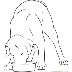 Dog Eating in Stainless Steel Bowl Free Coloring Page for Kids