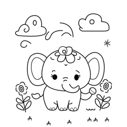Sweet Elephant Amongst Flowers Free Coloring Page for Kids