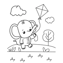 Elephant Flies a Kite Free Coloring Page for Kids