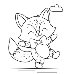 Happy Fox with Bowtie Dance Free Coloring Page for Kids