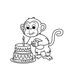 Happy Birthday Monkey Celebration Free Coloring Page for Kids