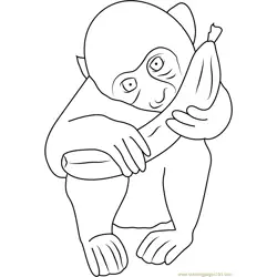 Baby Monkey Eating Free Coloring Page for Kids