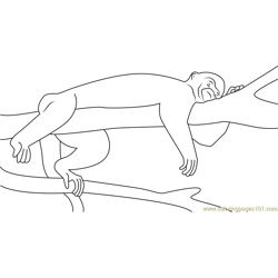 Monkey Sleeping Branch Free Coloring Page for Kids