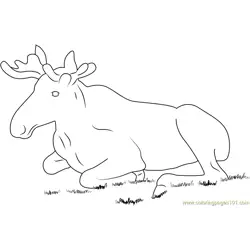 Moose Sitting in Grass Free Coloring Page for Kids
