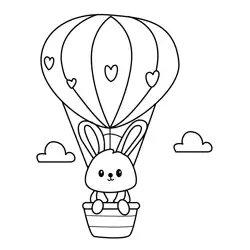 Cute Bunny Air Balloon Adventure Free Coloring Page for Kids