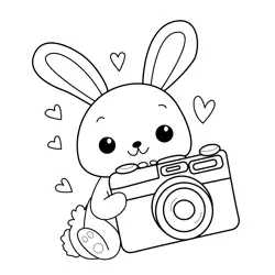 Adorable Bunny with Camera Free Coloring Page for Kids