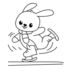 Cute Bunny Skates on Ice Free Coloring Page for Kids