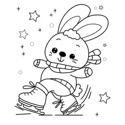 Happy Rabbit On Ice Skates Free Coloring Page for Kids