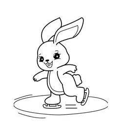 Happy Bunny On Ice Skates Free Coloring Page for Kids