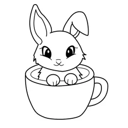 Cute Bunny in Mug Free Coloring Page for Kids