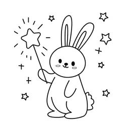 Bunny with Magical Star Wand Free Coloring Page for Kids