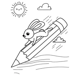 Bunny's Big Pencil Dash Free Coloring Page for Kids
