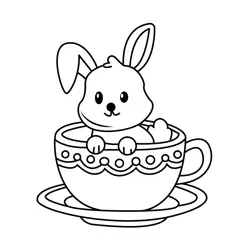 Cute Bunny in a Teacup Free Coloring Page for Kids