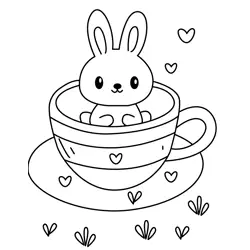 Cute Bunny in Teacup Free Coloring Page for Kids