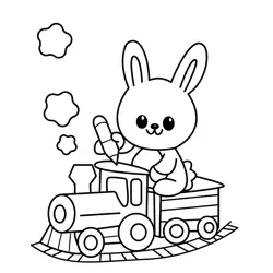 Bunny Engineer on Train Free Coloring Page for Kids