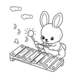 Cute Bunny Playing Xylophone Free Coloring Page for Kids