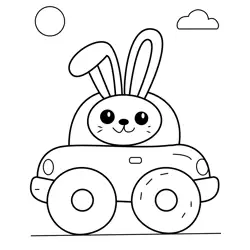 Cute Bunny Car Ride Free Coloring Page for Kids