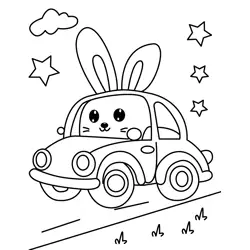 Cute Bunny Driving Car Free Coloring Page for Kids